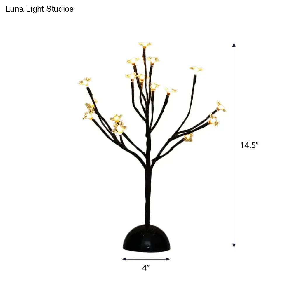 Black Cherry Blossom LED Night Light with Clear Plastic Shade – Perfect Décor for Bedroom Nightstand