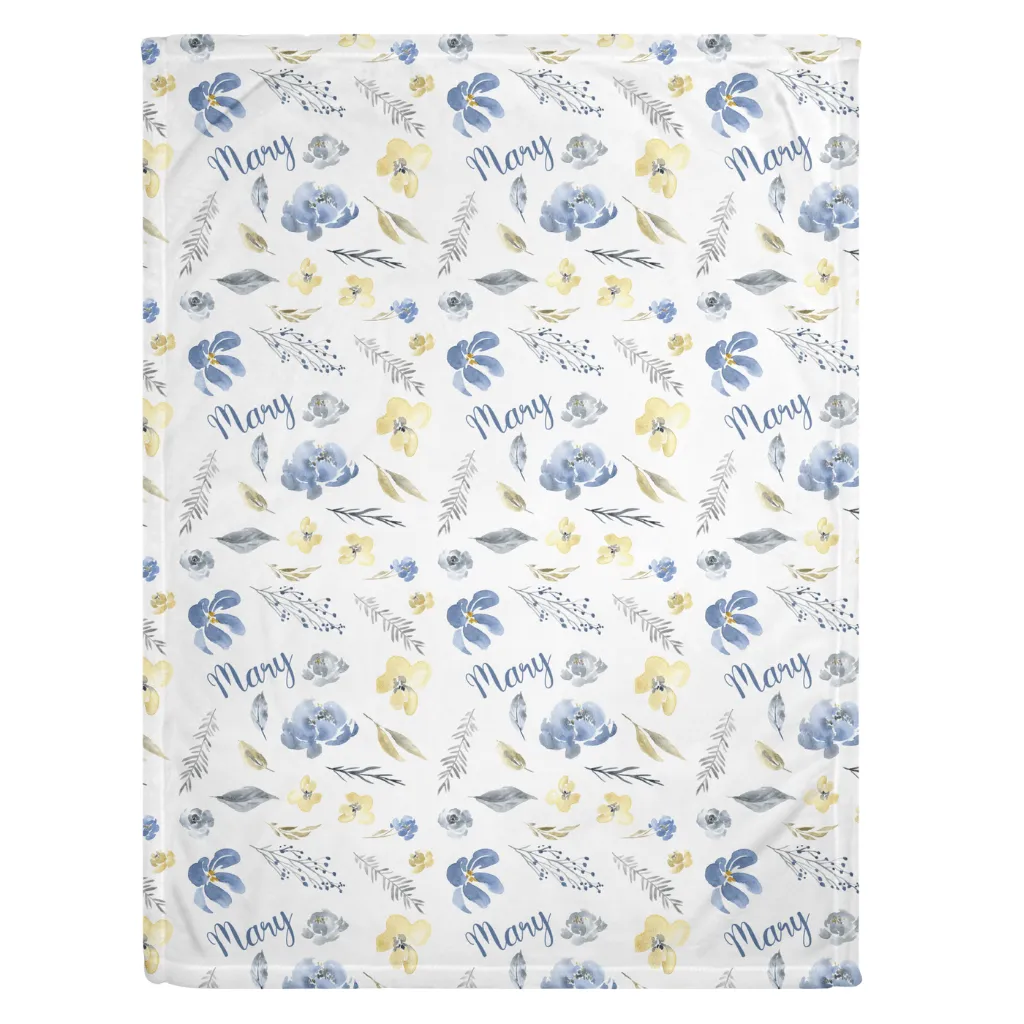 Blue Floral Personalized Minky Blanket (Luxe Minky)