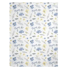 Blue Floral Personalized Minky Blanket (Luxe Minky)