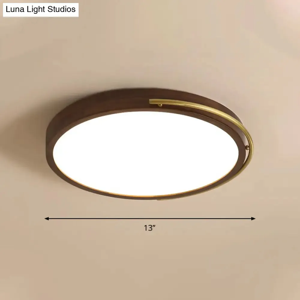 Brown Round Wooden LED Ceiling Light Fixture - 13"/17" Diameter Flush Mount Lamp Kit