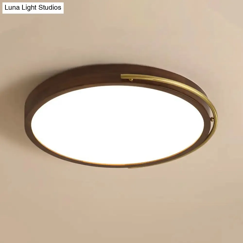 Brown Round Wooden LED Ceiling Light Fixture - 13"/17" Diameter Flush Mount Lamp Kit