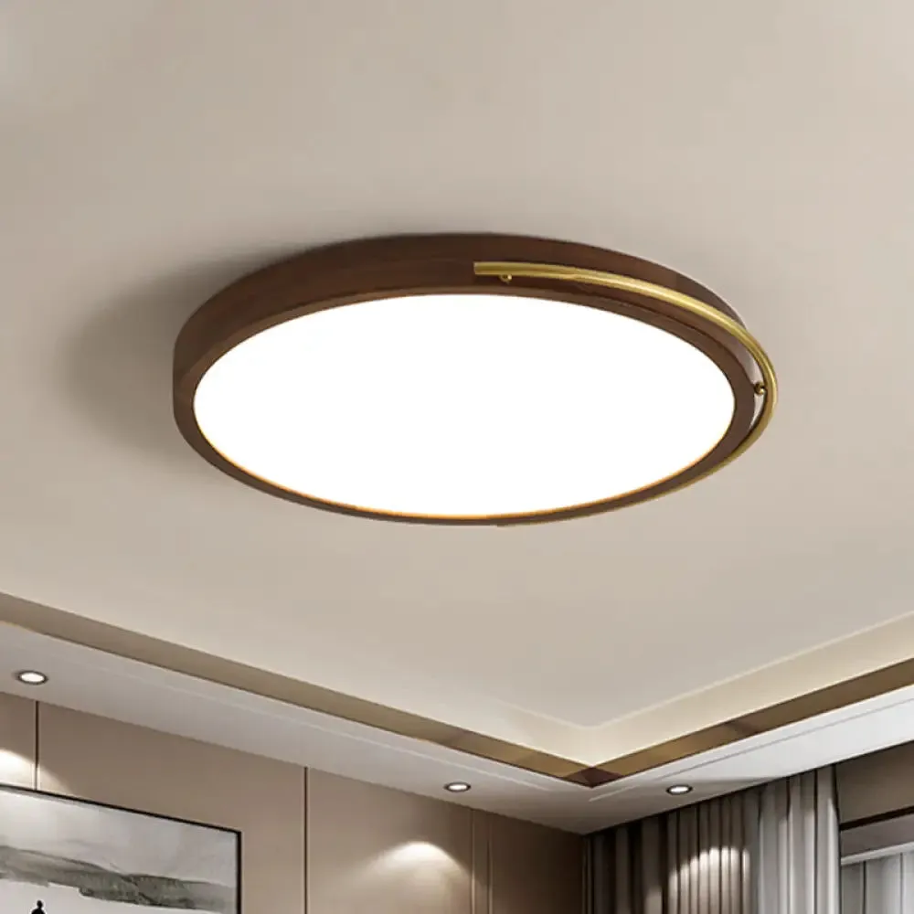 Brown Round Wooden LED Ceiling Light Fixture - 13"/17" Diameter Flush Mount Lamp Kit