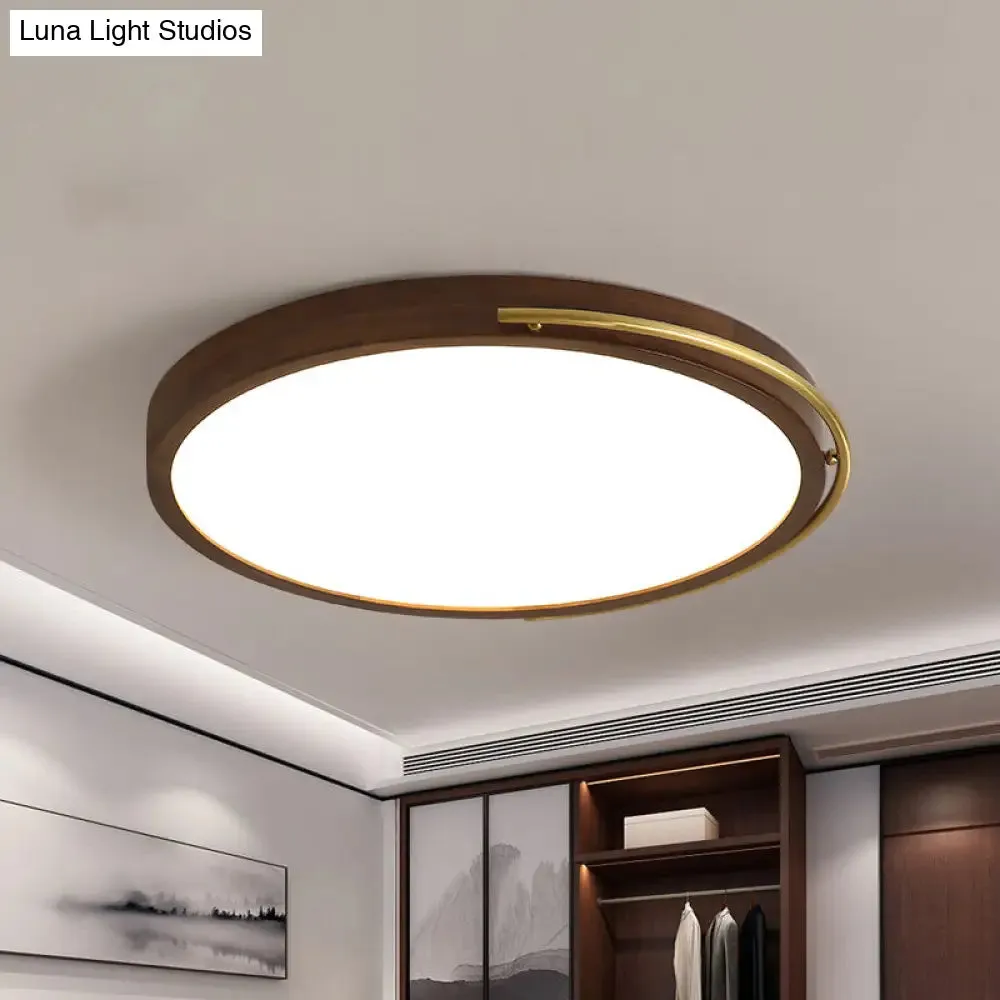 Brown Round Wooden LED Ceiling Light Fixture - 13"/17" Diameter Flush Mount Lamp Kit