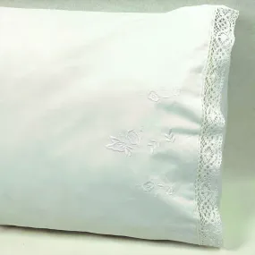 Butterfly Floral Embroidered Cotton Pillowcase