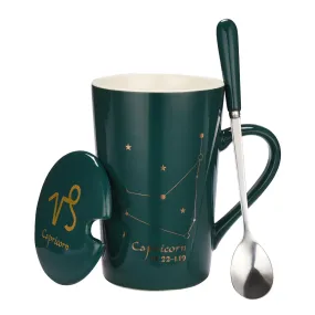 Capricorn Mug Gift Set - Constellation Coffee Mugs With Lid And Gold Spoon