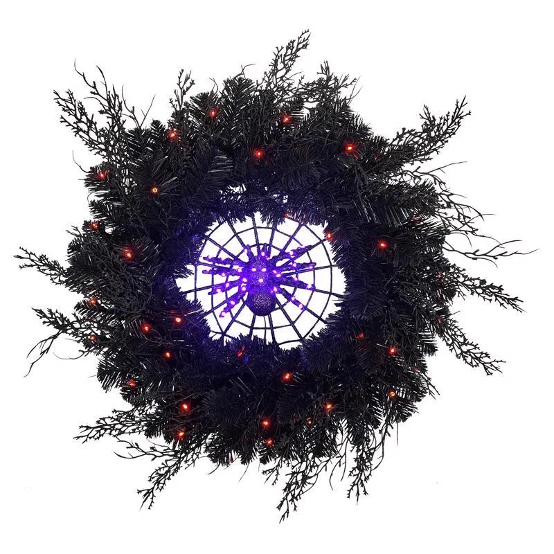 Celebrations Orange/Purple 53 ct 24 in. LED Prelit Black Spider Wreath