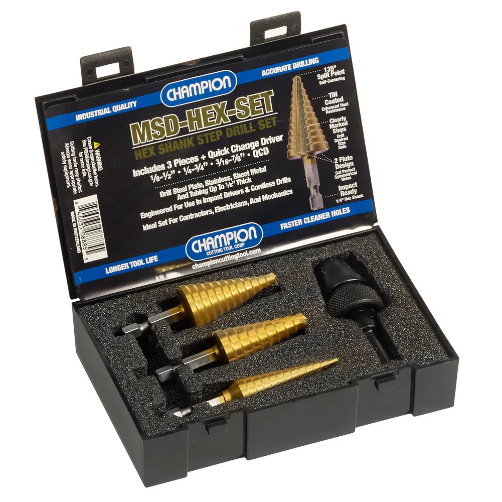 CHAMPION 3 PC. Hex Shank Step Drill Set