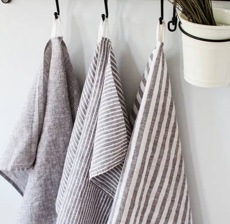 Cocoa mini stripe linen tea towel