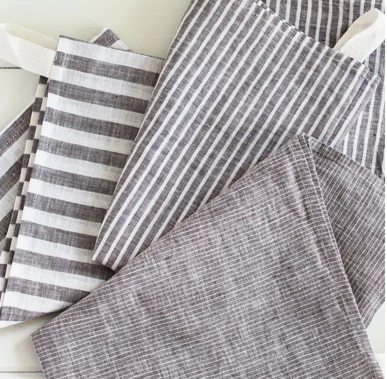 Cocoa mini stripe linen tea towel