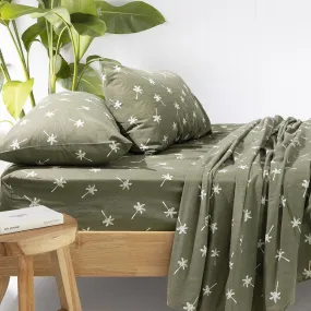 Cocos Olive Green Palm Trees Flannelette Sheet Sheet Set