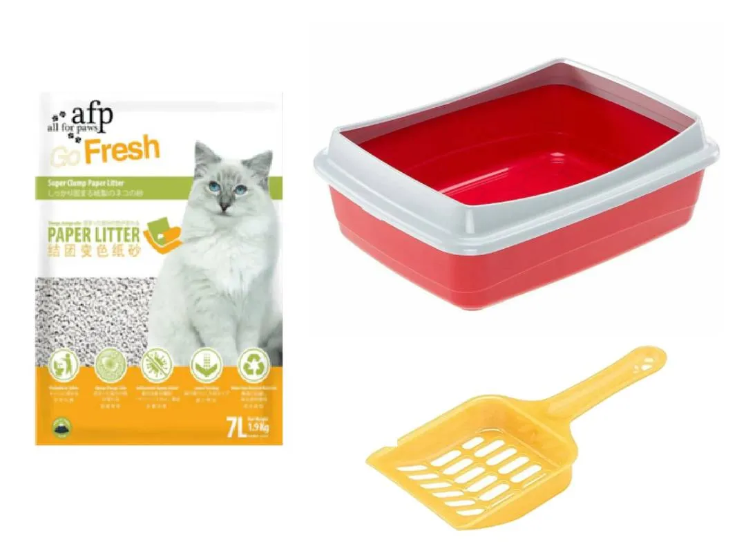 Combo Afb Paper Cat Litter 1.9Kgs, with litter accessories