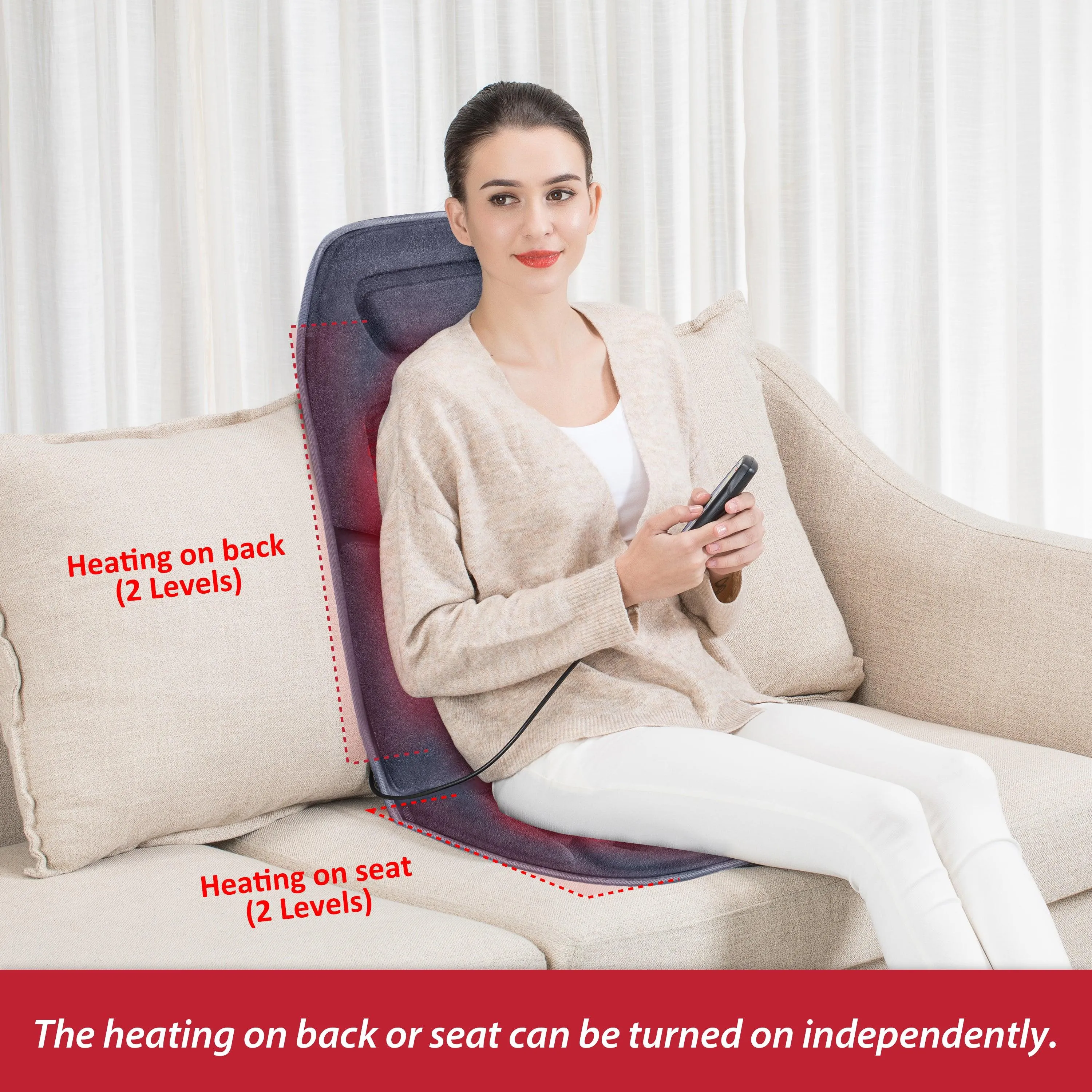 Comfier Vibration Massage Seat Cushion,Back Massager with Heat - 2206G