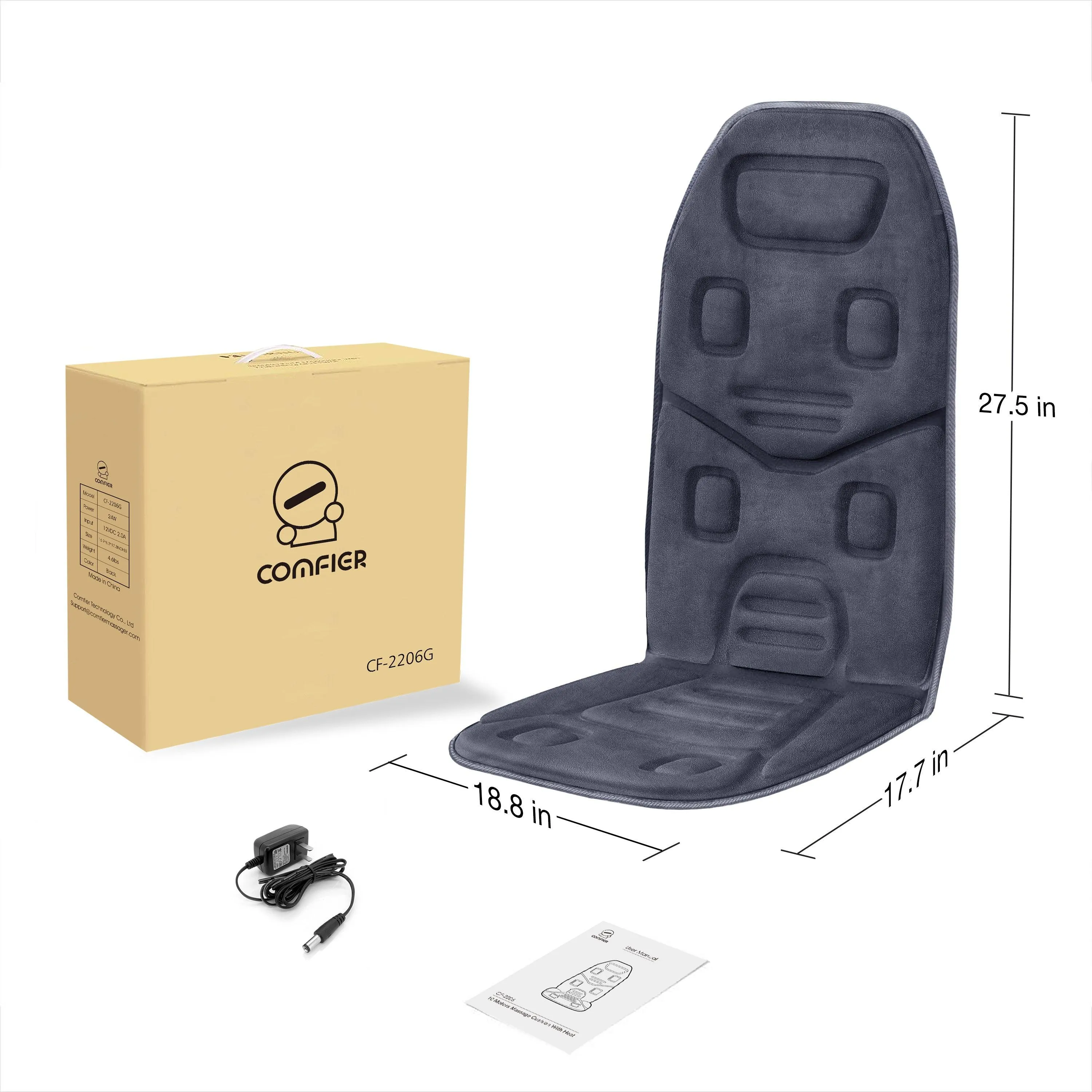 Comfier Vibration Massage Seat Cushion,Back Massager with Heat - 2206G