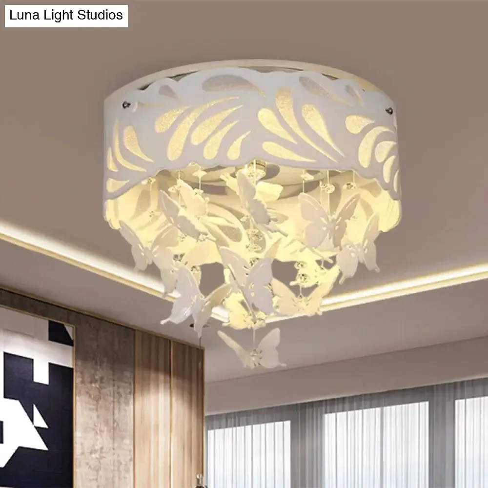 Contemporary Crystal Drop LED Flush Light - White, 8/12 Heads, 18"/23.5"/12.5" Wide