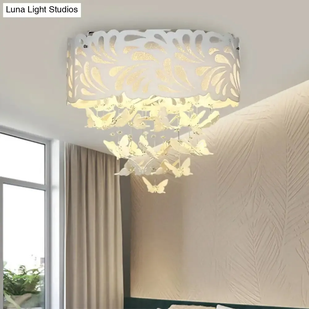 Contemporary Crystal Drop LED Flush Light - White, 8/12 Heads, 18"/23.5"/12.5" Wide