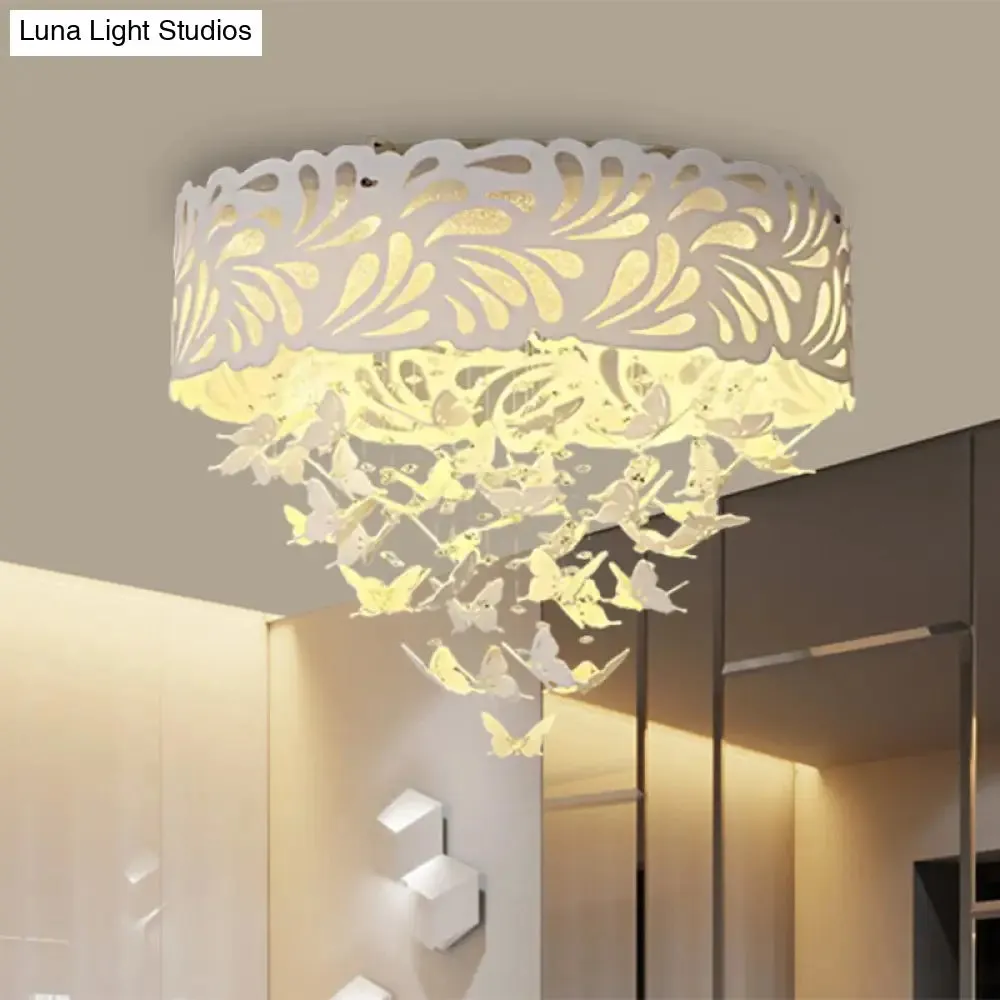 Contemporary Crystal Drop LED Flush Light - White, 8/12 Heads, 18"/23.5"/12.5" Wide