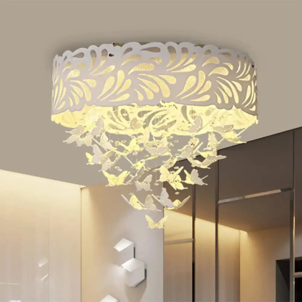 Contemporary Crystal Drop LED Flush Light - White, 8/12 Heads, 18"/23.5"/12.5" Wide