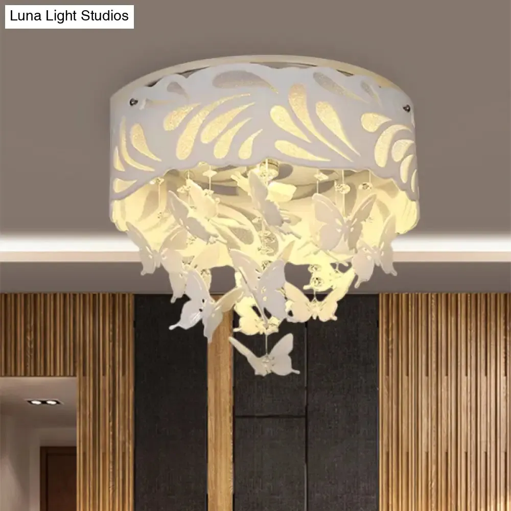 Contemporary Crystal Drop LED Flush Light - White, 8/12 Heads, 18"/23.5"/12.5" Wide