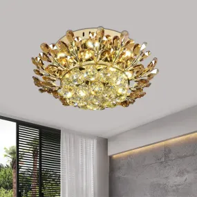 Contemporary Gold Ceiling Lamp with LED Branch Design - Cognac and Clear Crystal Flush Mount for Living Room