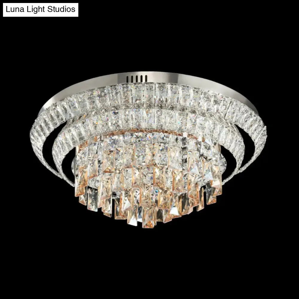 Contemporary LED Crystal Flush Mount Ceiling Light with Tiered Round Design & Chrome Finish