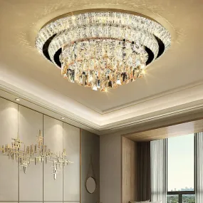 Contemporary LED Crystal Flush Mount Ceiling Light with Tiered Round Design & Chrome Finish