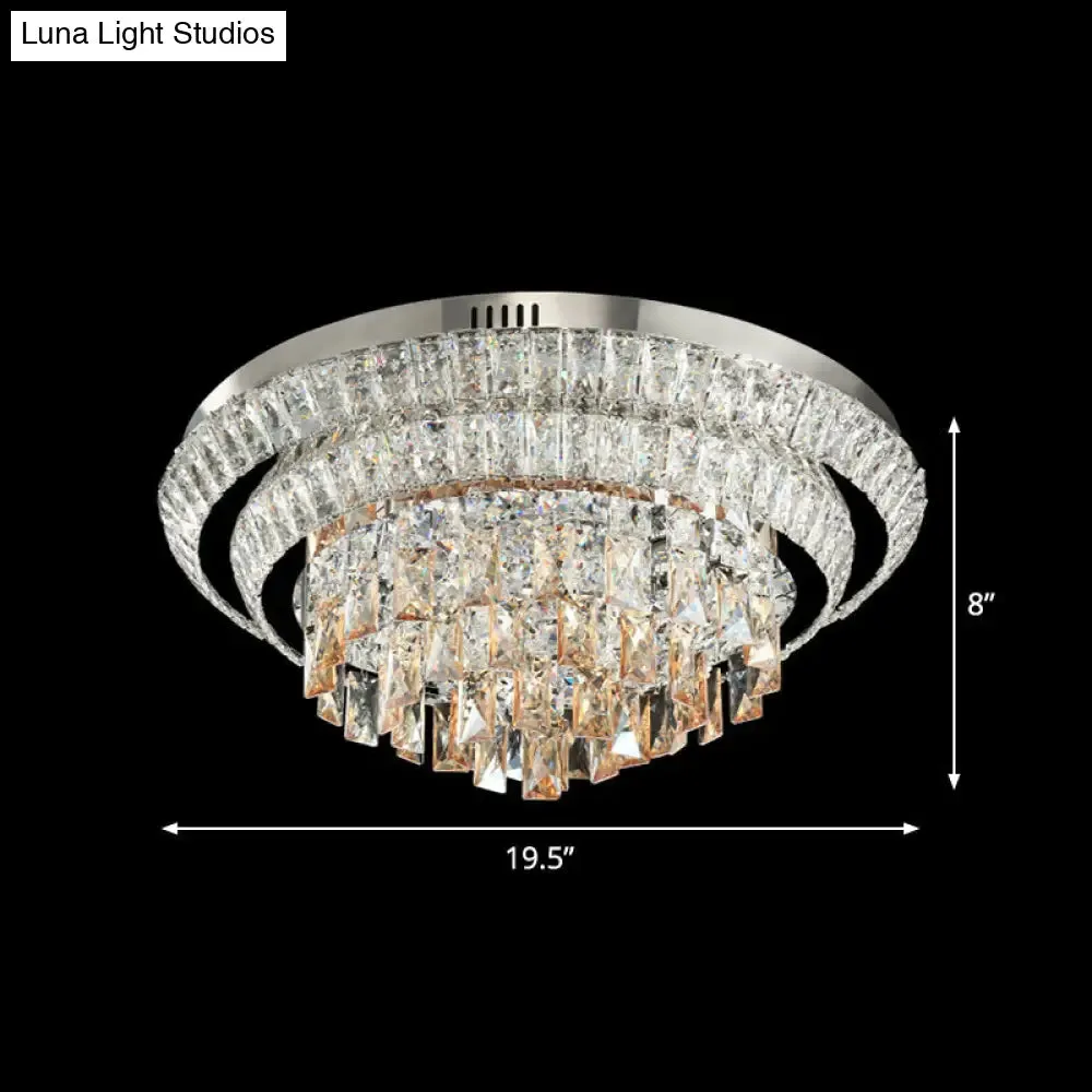 Contemporary LED Crystal Flush Mount Ceiling Light with Tiered Round Design & Chrome Finish