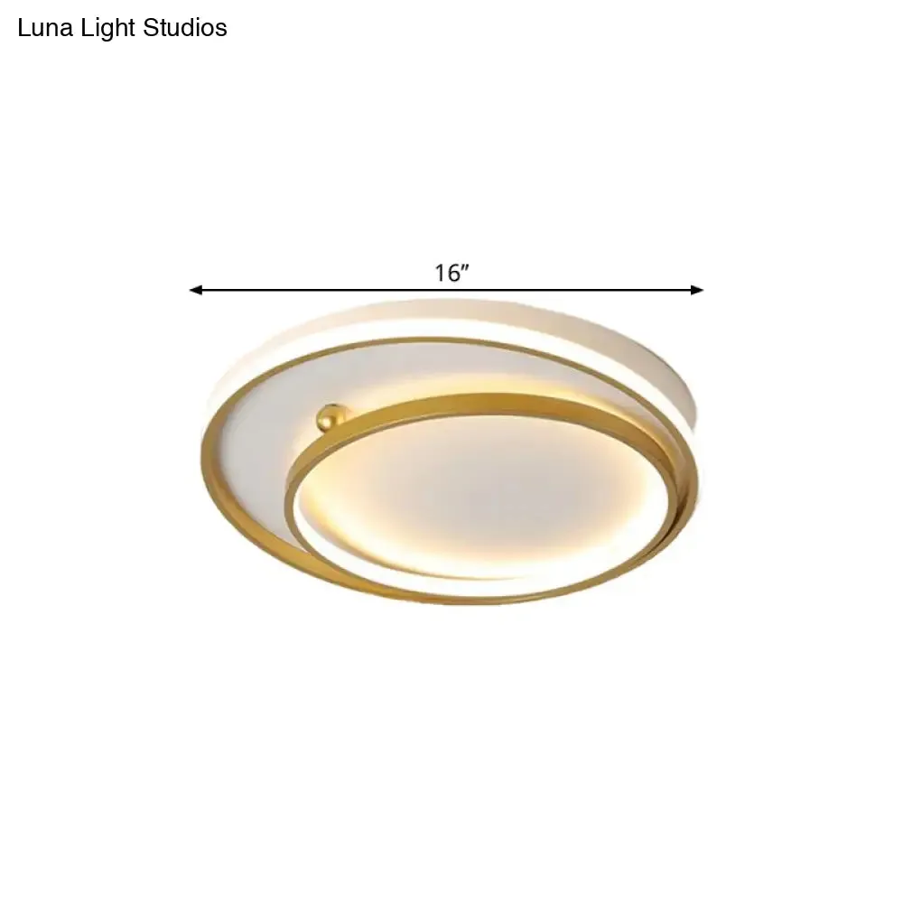 Contemporary Metallic Dual Ring LED Gold Flush Mount Ceiling Fixture - 16"/19.5" Wide - Warm/White Light