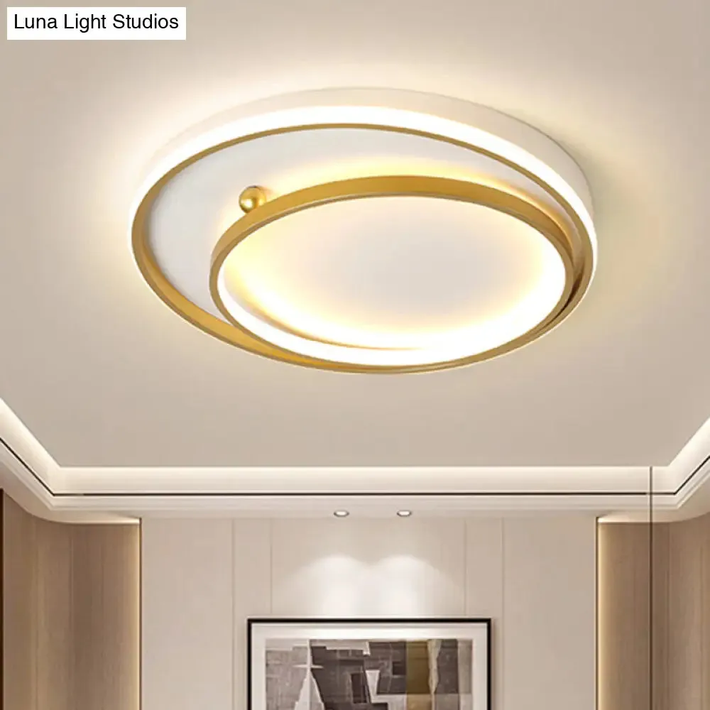 Contemporary Metallic Dual Ring LED Gold Flush Mount Ceiling Fixture - 16"/19.5" Wide - Warm/White Light