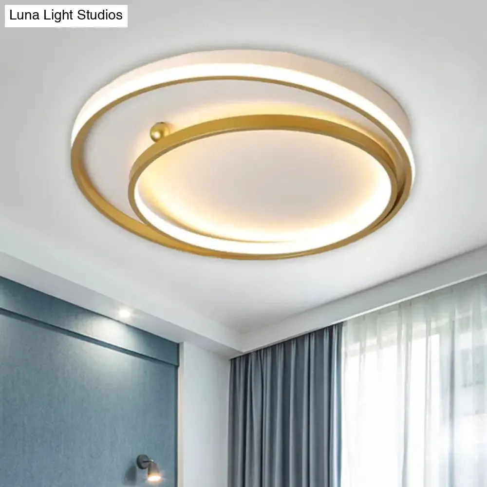 Contemporary Metallic Dual Ring LED Gold Flush Mount Ceiling Fixture - 16"/19.5" Wide - Warm/White Light