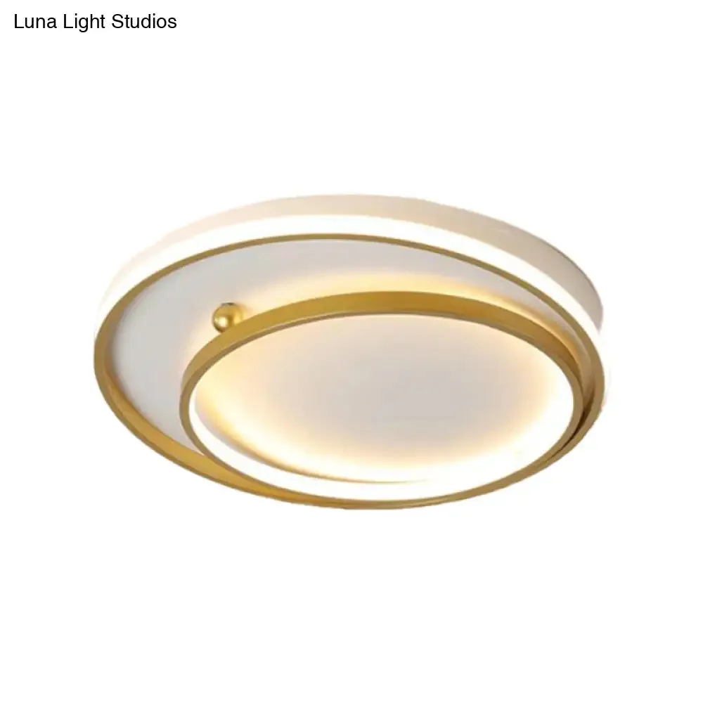 Contemporary Metallic Dual Ring LED Gold Flush Mount Ceiling Fixture - 16"/19.5" Wide - Warm/White Light