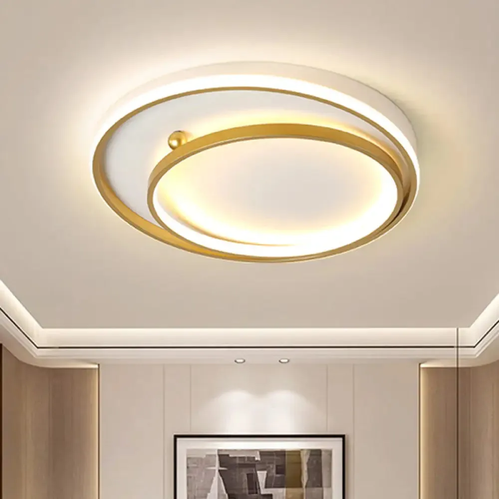 Contemporary Metallic Dual Ring LED Gold Flush Mount Ceiling Fixture - 16"/19.5" Wide - Warm/White Light