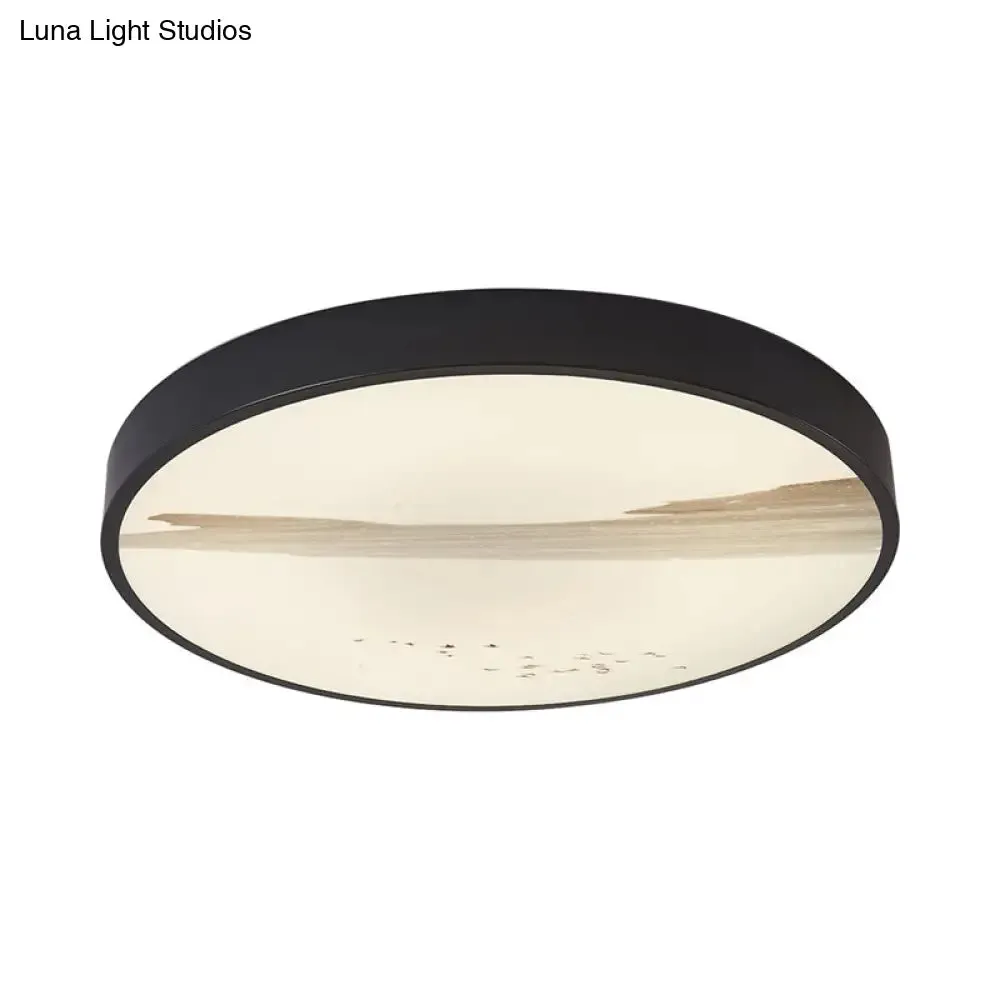 Contemporary Round Flush LED Ceiling Light in Black - Ideal for Dining Rooms, featuring Metal Construction and Warm White Illumination