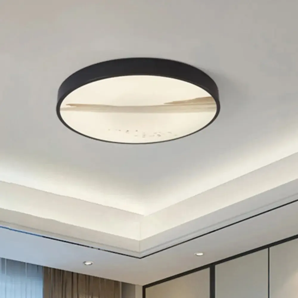 Contemporary Round Flush LED Ceiling Light in Black - Ideal for Dining Rooms, featuring Metal Construction and Warm White Illumination