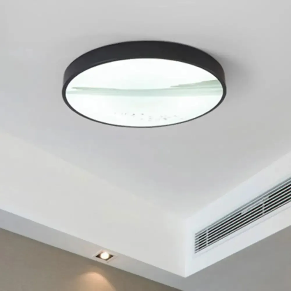 Contemporary Round Flush LED Ceiling Light in Black - Ideal for Dining Rooms, featuring Metal Construction and Warm White Illumination