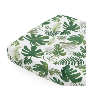 Cotton Muslin Changing Pad Cover - Tropical Leaf