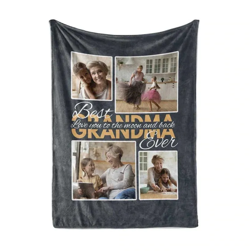 Custom Best Grandma 4 Photo Blanket