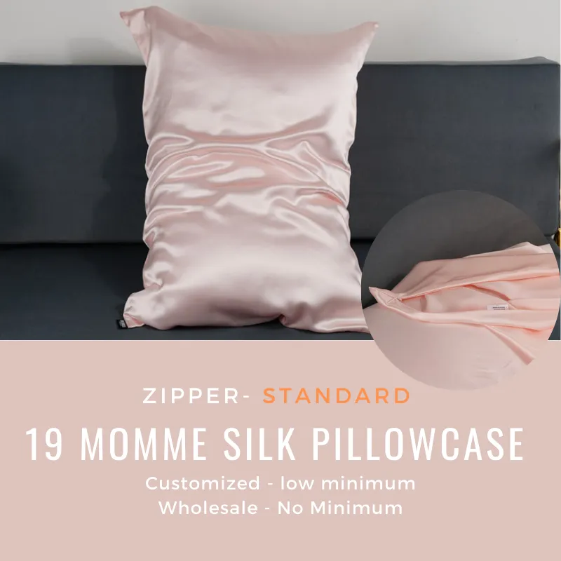 Custom Wholesale Silk Pillowcase 19 Momme Zipper Closure - Standard size