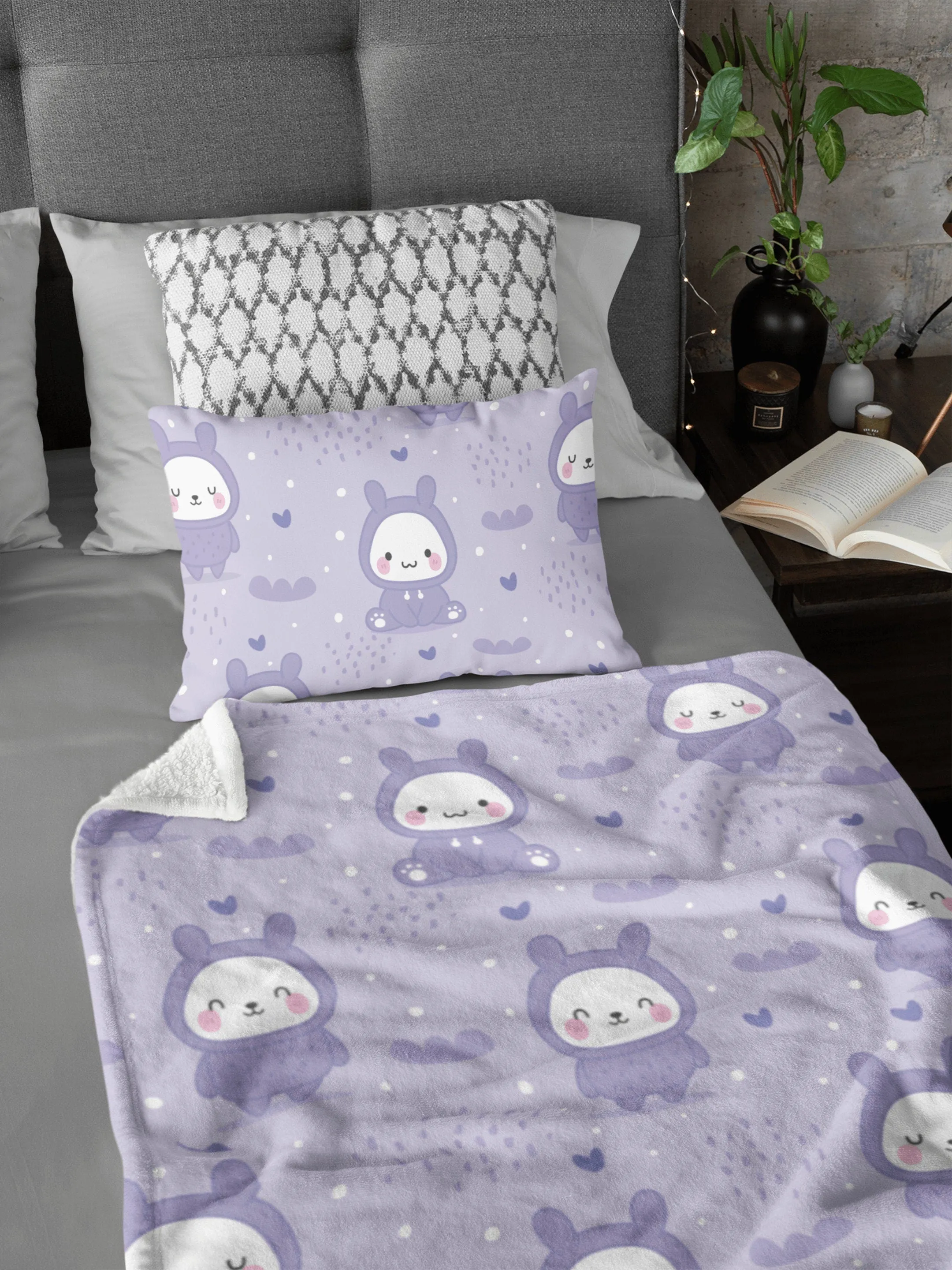 Cute Bunny Purple Soft Fluffy Velvet Flannel Fleece Throw Blanket