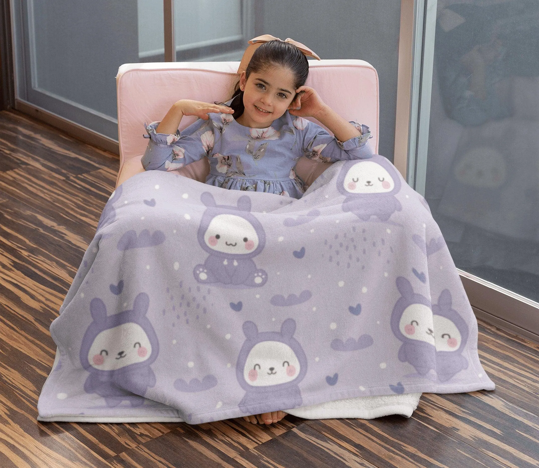 Cute Bunny Purple Soft Fluffy Velvet Flannel Fleece Throw Blanket