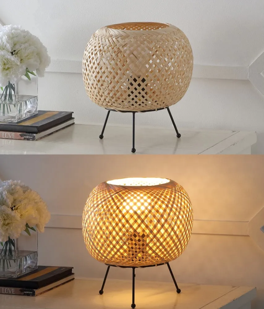 Dejsa 10.75" Bohemian Rustic Iron/Rattan LED Mini Table Lamp with Smart Bulb