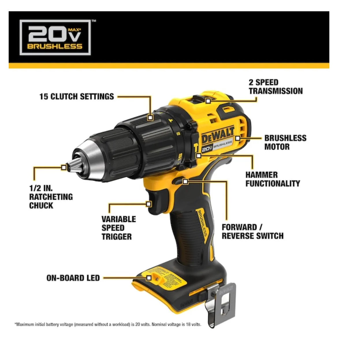 DEWALT 20-volt Max Brushless Hammer Drill (1-Battery Included)