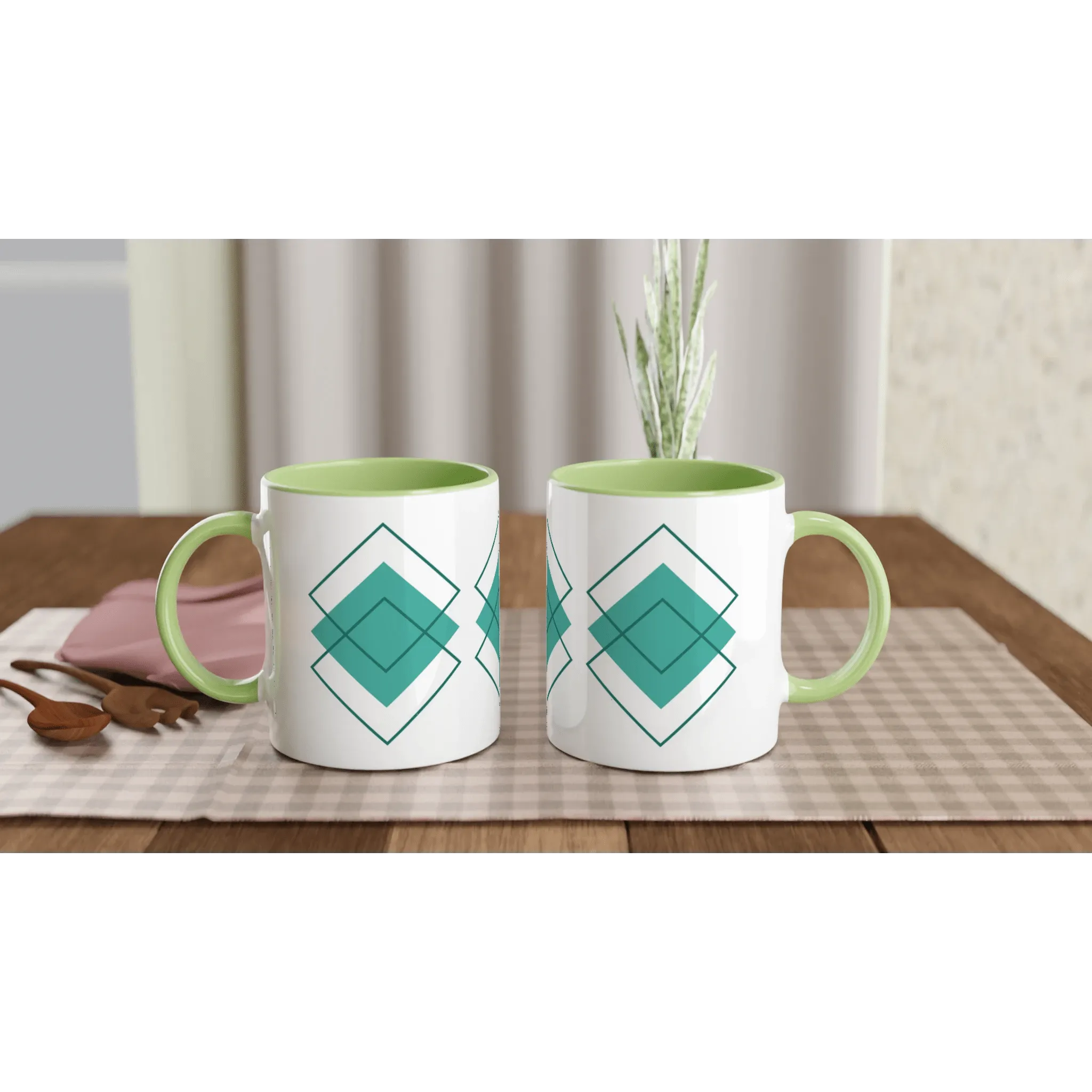 Diamond Pattern Green Ceramic Mug | Unique Coffee Mug