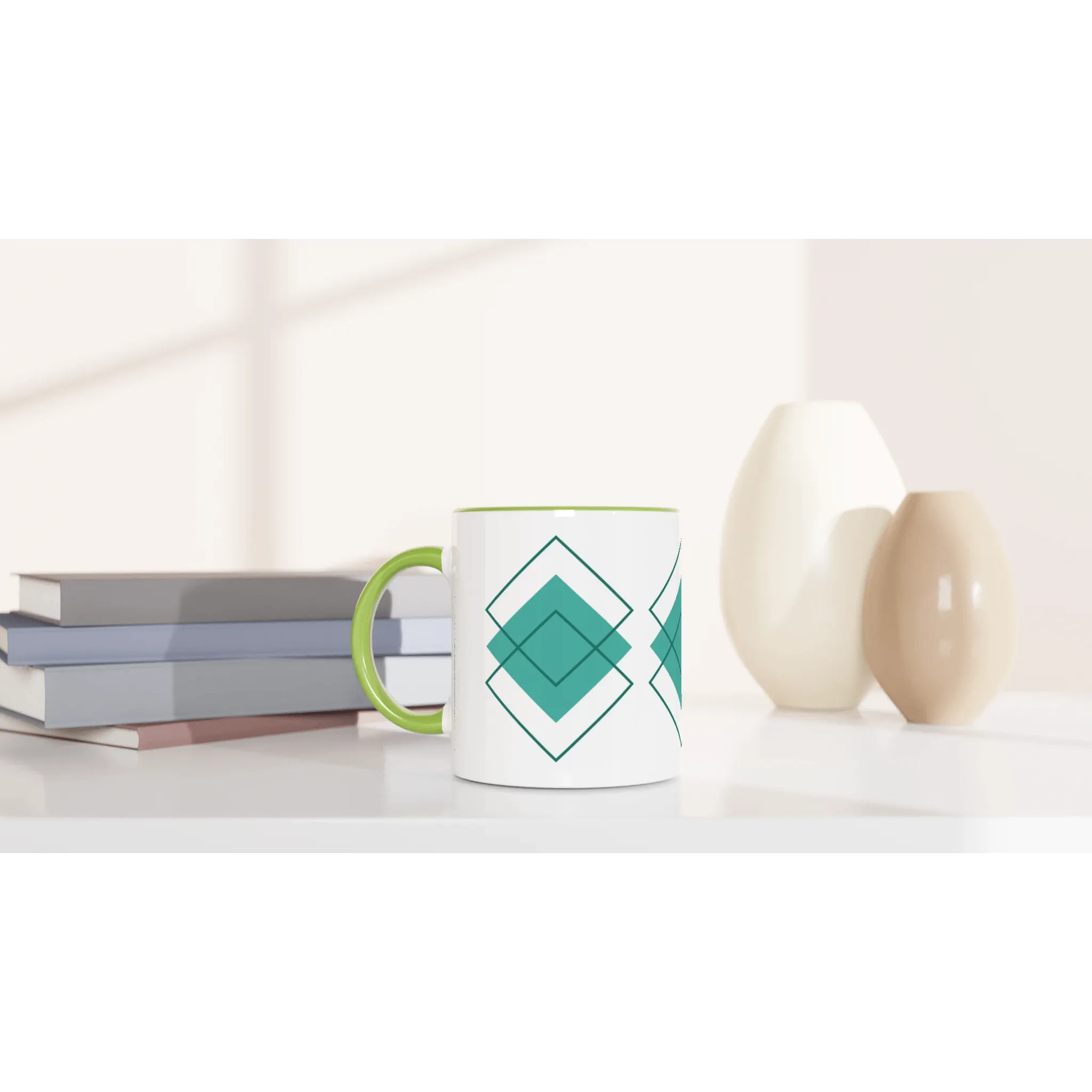 Diamond Pattern Green Ceramic Mug | Unique Coffee Mug