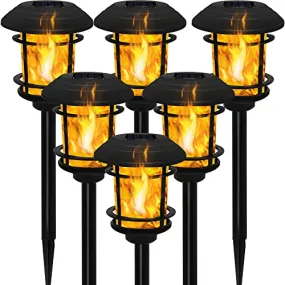 Dynaming 6 Pack Solar Flame Torch Lights Outdoor, Flickering Flame Garden Light, Solar Powered Auto On/Off Decorative Lights, Waterproof Landscape Lighting for Lawn Patio Yard Walkway Driveway