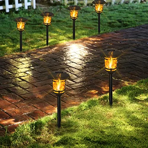 Dynaming 6 Pack Solar Flame Torch Lights Outdoor, Flickering Flame Garden Light, Solar Powered Auto On/Off Decorative Lights, Waterproof Landscape Lighting for Lawn Patio Yard Walkway Driveway