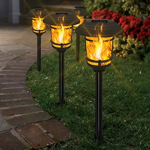 Dynaming 6 Pack Solar Flame Torch Lights Outdoor, Flickering Flame Garden Light, Solar Powered Auto On/Off Decorative Lights, Waterproof Landscape Lighting for Lawn Patio Yard Walkway Driveway