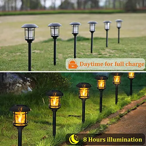 Dynaming 6 Pack Solar Flame Torch Lights Outdoor, Flickering Flame Garden Light, Solar Powered Auto On/Off Decorative Lights, Waterproof Landscape Lighting for Lawn Patio Yard Walkway Driveway