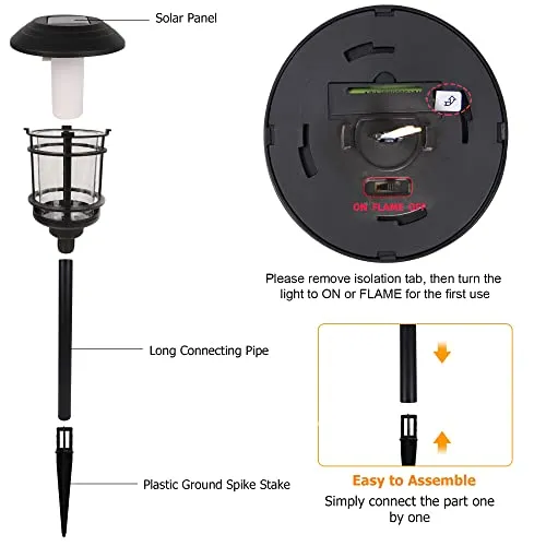 Dynaming 6 Pack Solar Flame Torch Lights Outdoor, Flickering Flame Garden Light, Solar Powered Auto On/Off Decorative Lights, Waterproof Landscape Lighting for Lawn Patio Yard Walkway Driveway