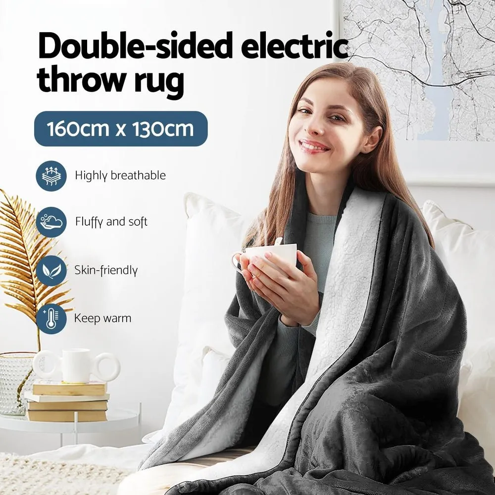 Electric Throw Rug Heated Blanket Washable Snuggle Flannel Winter Grey