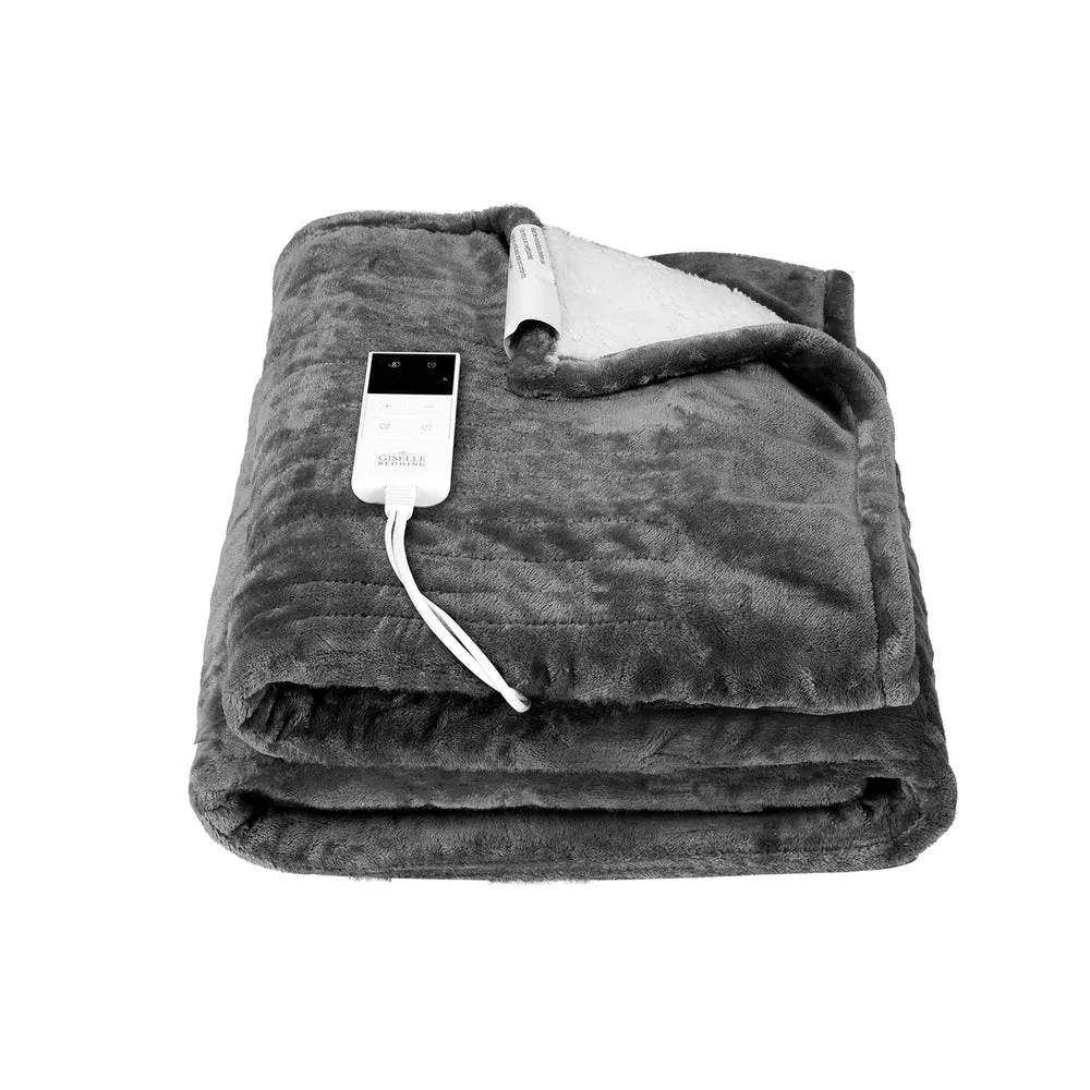 Electric Throw Rug Heated Blanket Washable Snuggle Flannel Winter Grey